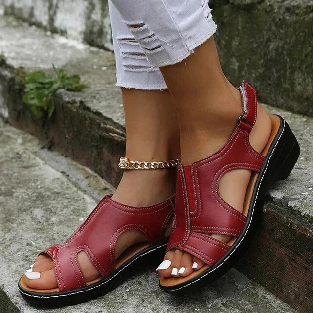 Women's premium leather wedge sandals with orthopedic arch support, elegant style, all-day comfort
