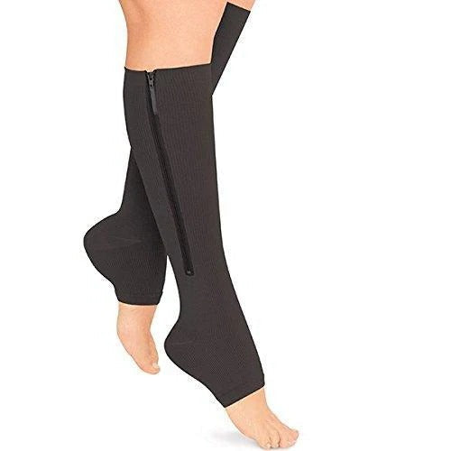 Black zipper compression socks 20-30 mmHg graduated support with zip-front closure for travel