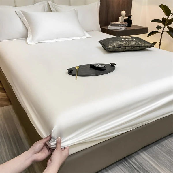 Soft fitted sheet with elastic edges secure fit smooth surface ideal for all sleepers deep mattresses