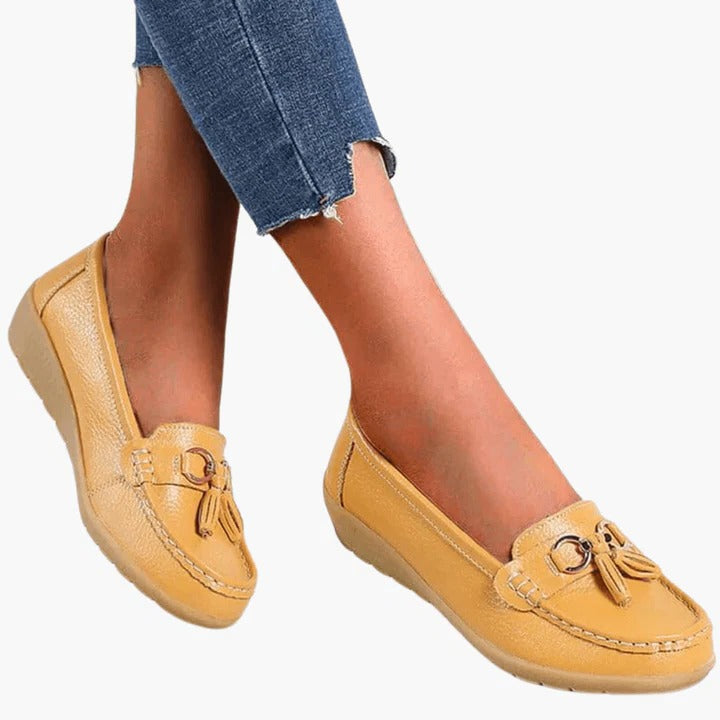 Women's moccasin ballet flats with velcro closure, lightweight non-slip sole for all-day comfort