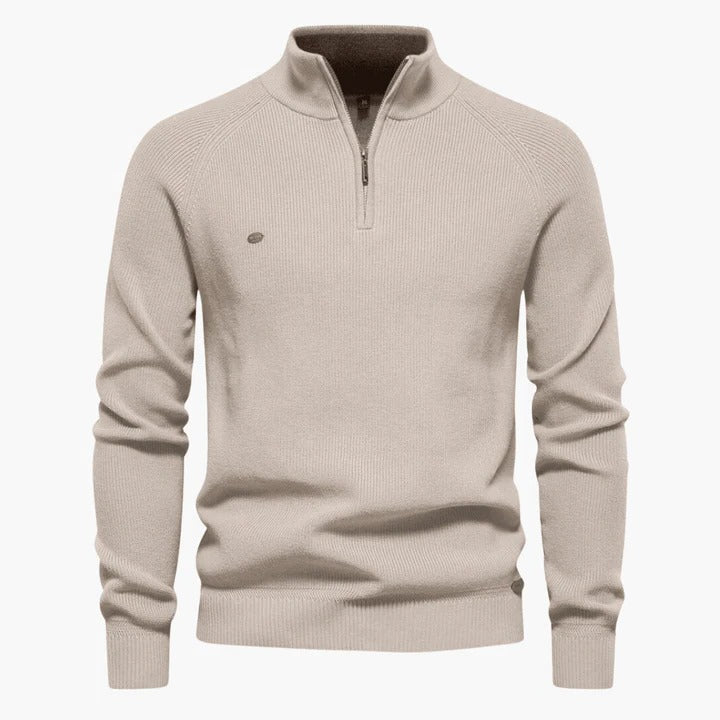 Men's navy knit sweater regular fit quarter zip collar versatile professional casual wear