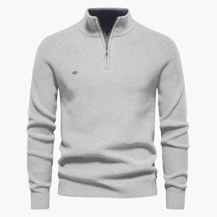 Men's navy knit sweater with quarter-zip collar, regular fit textured weave for professional and casual wear