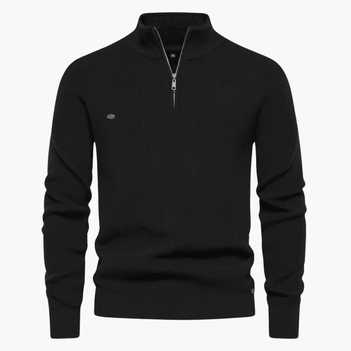Men's navy knit sweater quarter-zip collar regular fit textured surface versatile professional casual