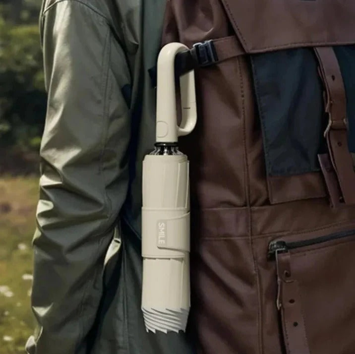 Stormproof wind-resistant travel umbrella with reflective trim for safe urban commuting