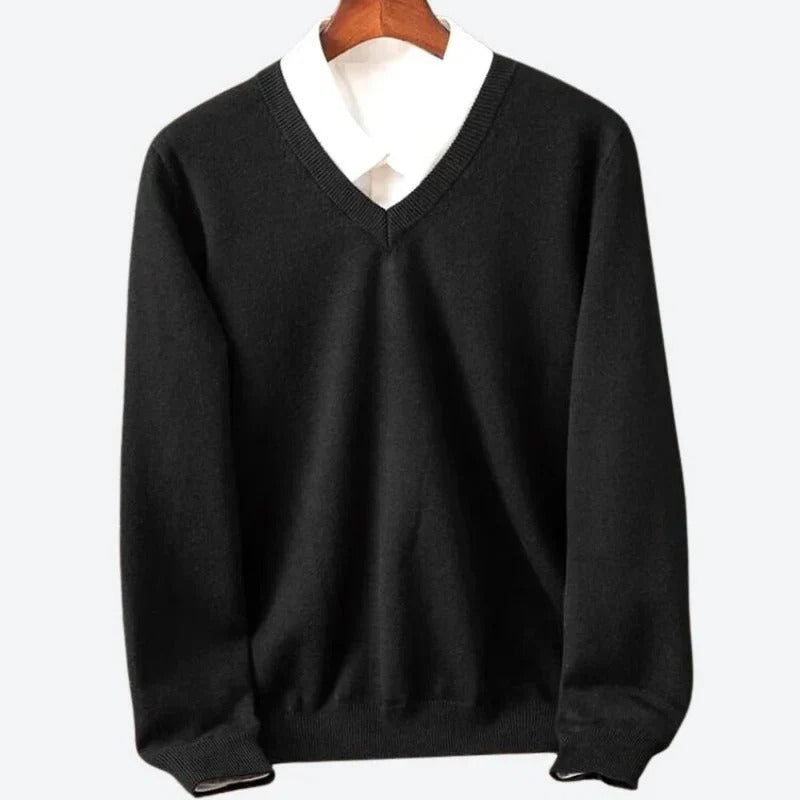 Men's charcoal cashmere crew neck sweater, slim-fit pullover with ultra-soft 100% cashmere luxury texture