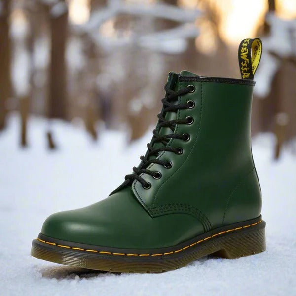Men's brown leather ankle boots lace-up style with bold yellow stitch detailing