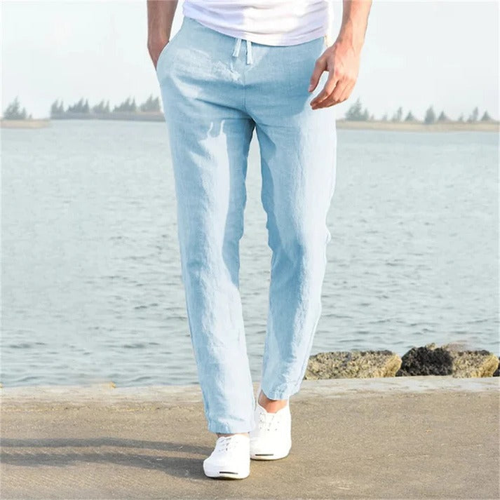 Men's lightweight casual trousers relaxed straight-cut breathable fabric everyday comfort warm weather