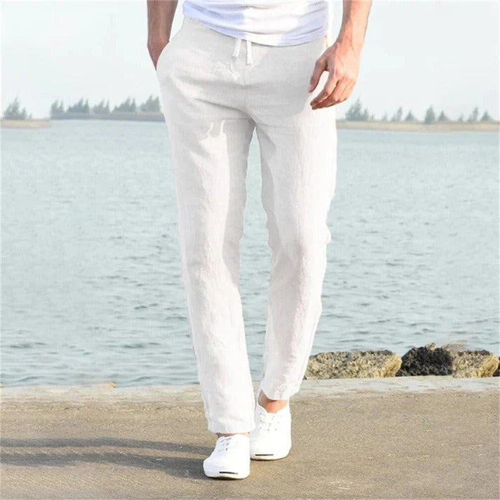 Men's lightweight casual trousers relaxed straight-cut breathable fabric everyday comfort warm weather