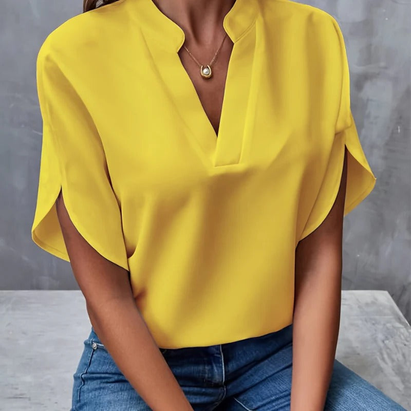 Women's lightweight breathable summer blouse relaxed fit V-neck everyday elegant style