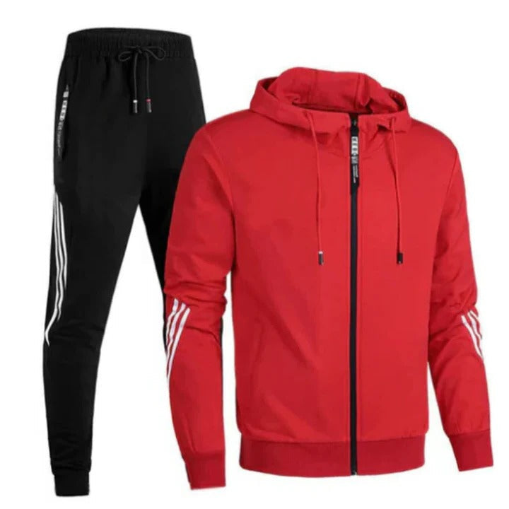 Men's slim fit gray tracksuit set zip hoodie and joggers athletic two-piece training wear