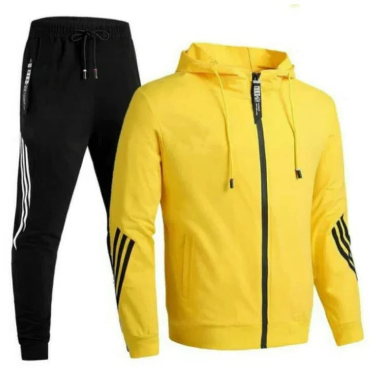 Men's slim fit navy blue tracksuit set zip hoodie and joggers athletic two-piece training wear