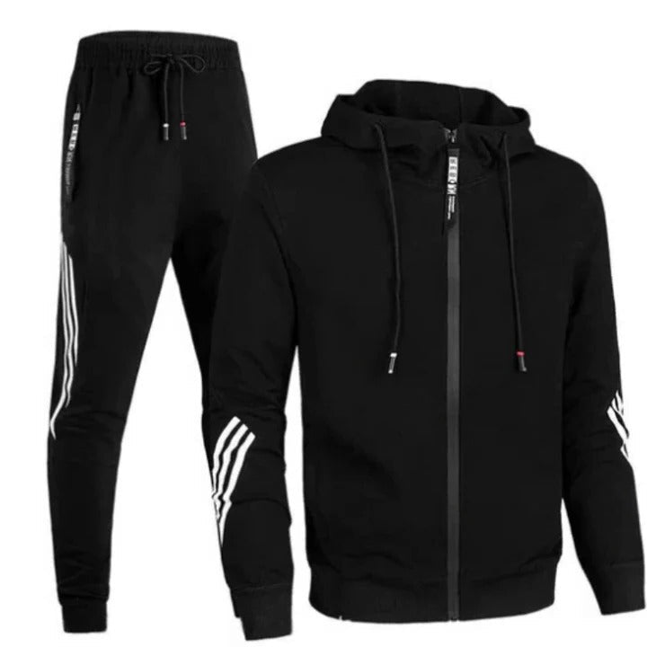 Men's slim fit gray tracksuit set zip hoodie and joggers athletic two-piece training suit