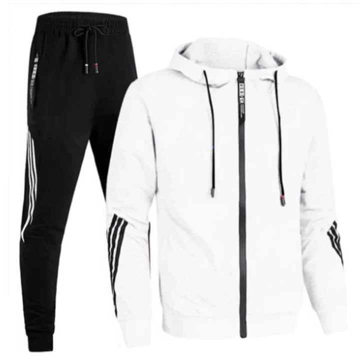 Men's slim fit gray tracksuit set zip hoodie and joggers two-piece athletic training suit
