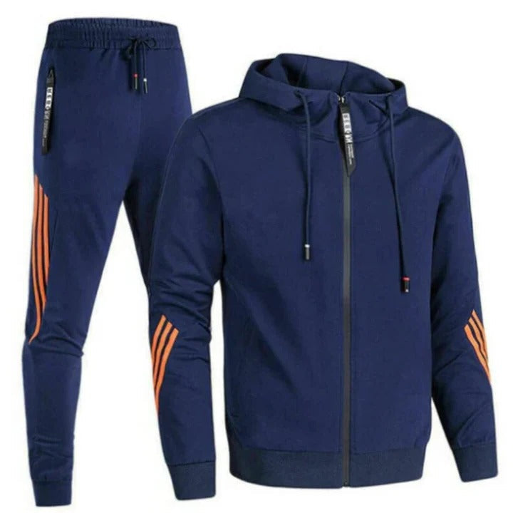 Men's slim fit gray tracksuit set zip hoodie and joggers athletic two-piece training wear