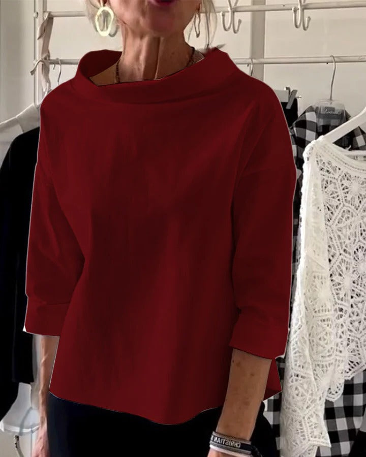 Women's elegant high collar long sleeve top minimalist versatile style for desk to dinner