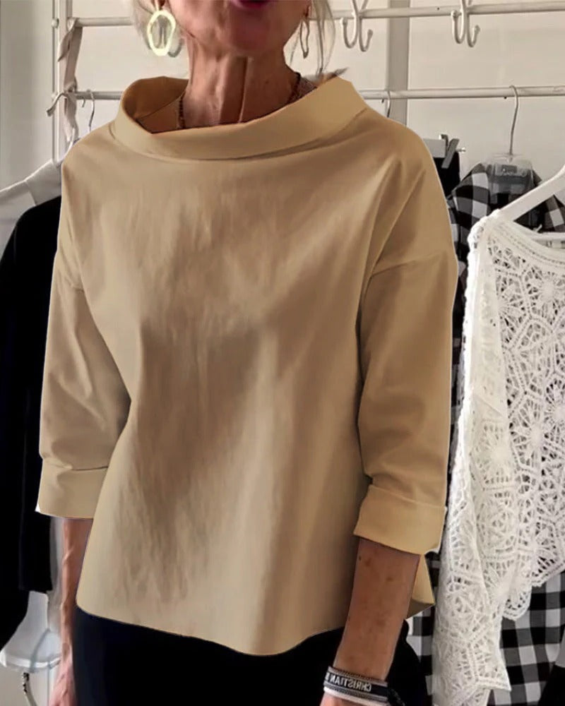 Women's elegant high collar long sleeve top minimalist versatile style for desk to dinner