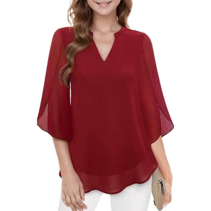 Women's casual elegant long-sleeve blouse relaxed fit flowing silhouette versatile work evening wear