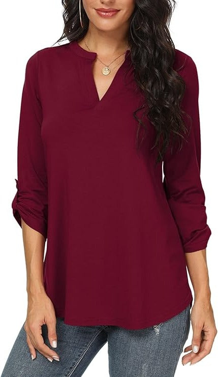 Women's casual elegant long-sleeve blouse with flowing silhouette versatile for work or evening wear