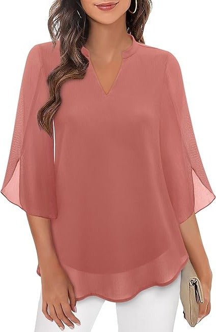 Women's casual elegant long-sleeve blouse relaxed fit flowing silhouette work evening versatile style
