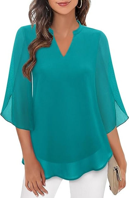 Women's casual elegant long-sleeve blouse with flowing silhouette versatile for work or evening wear