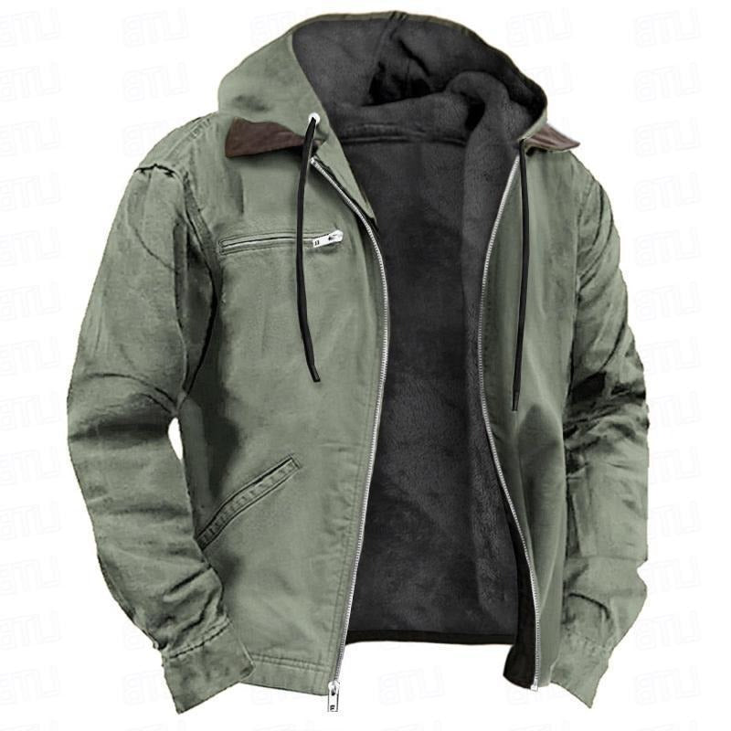 Men's classic hooded winter jacket in neutral tone, regular fit with practical everyday travel design