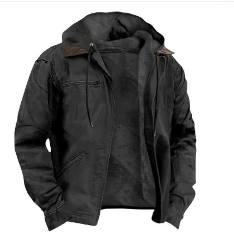 Men's classic hooded winter jacket in neutral tone, regular fit with practical travel-ready design
