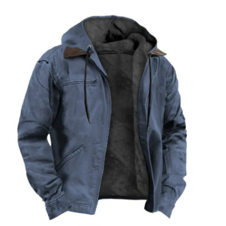 Men's classic hooded winter jacket in neutral tone, regular fit with practical travel-ready design