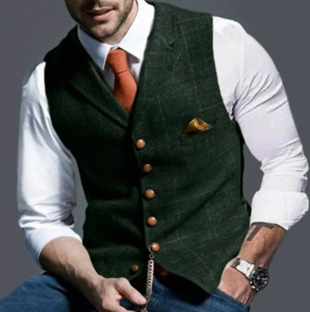 Men's slim fit suit vest six-button closure waistcoat for formal and casual wear, classic tailored style