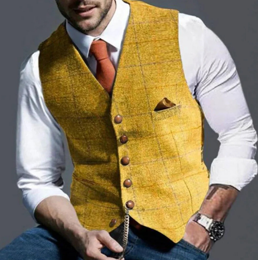 Men's slim fit suit vest six-button closure waistcoat formal casual versatile layering piece