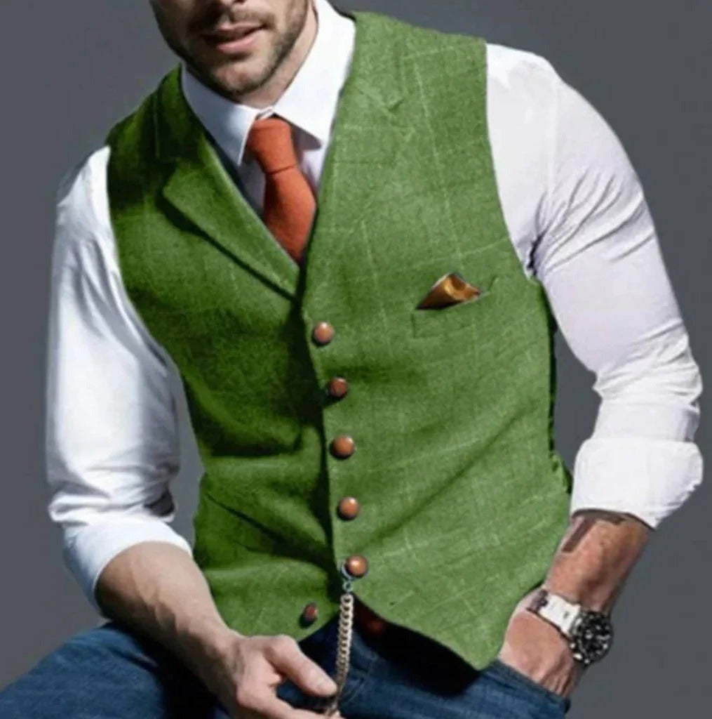 Men's slim fit suit vest six-button closure waistcoat formal casual layering piece classic style