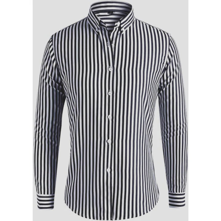 Men's classic long sleeve striped button-down shirt, relaxed fit with collar, office casual style