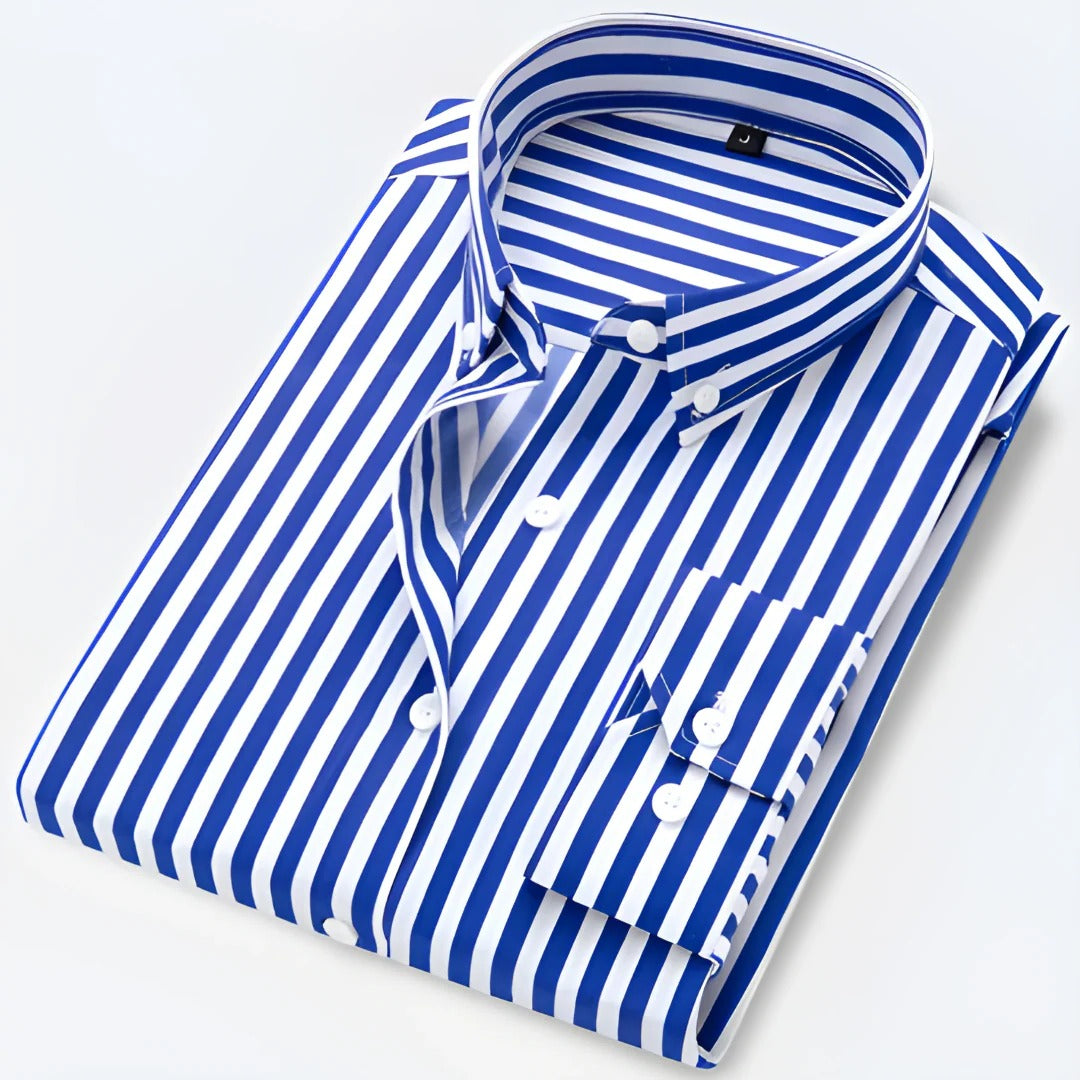 Men's classic long sleeve striped button-down shirt, relaxed fit, versatile office casual style