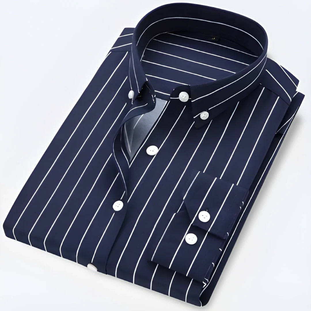 Men's classic long sleeve striped button-down shirt, relaxed fit with collar detail for office and casual wear