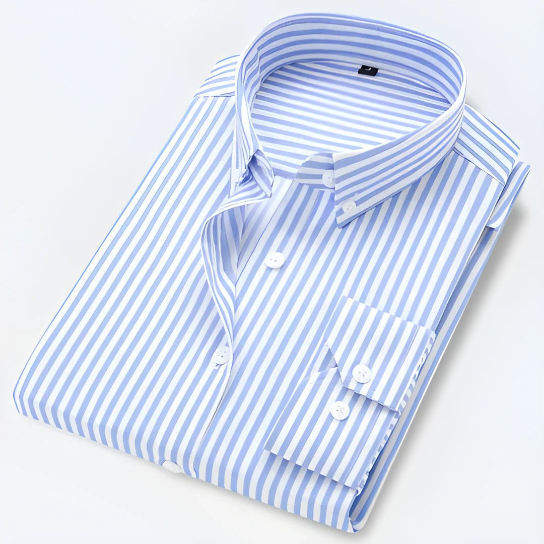 Men's classic long sleeve striped button-down shirt, relaxed fit with collar detail for office or casual wear