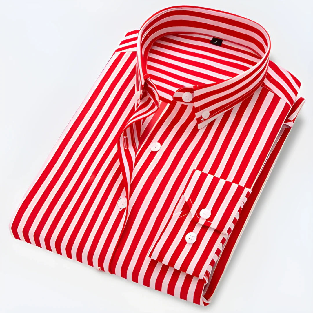 Men's classic long sleeve striped button-down shirt, relaxed fit with collar, office-ready casual style