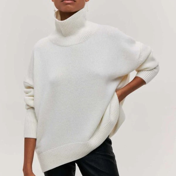 Women's casual turtleneck sweater in soft knit relaxed fit, perfect for everyday layering and comfort