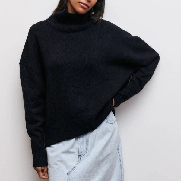 Women's casual turtleneck sweater in soft knit relaxed fit, perfect for everyday layering and cozy style