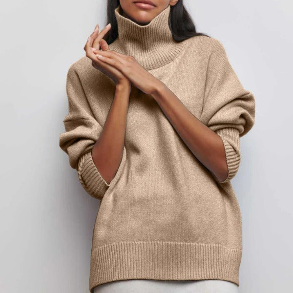 Women's casual turtleneck sweater soft knit relaxed fit versatile everyday style layering essential