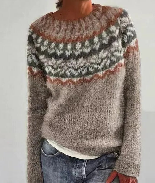 Women's vintage cozy knit winter sweater, timeless silhouette with clean lines for everyday warmth