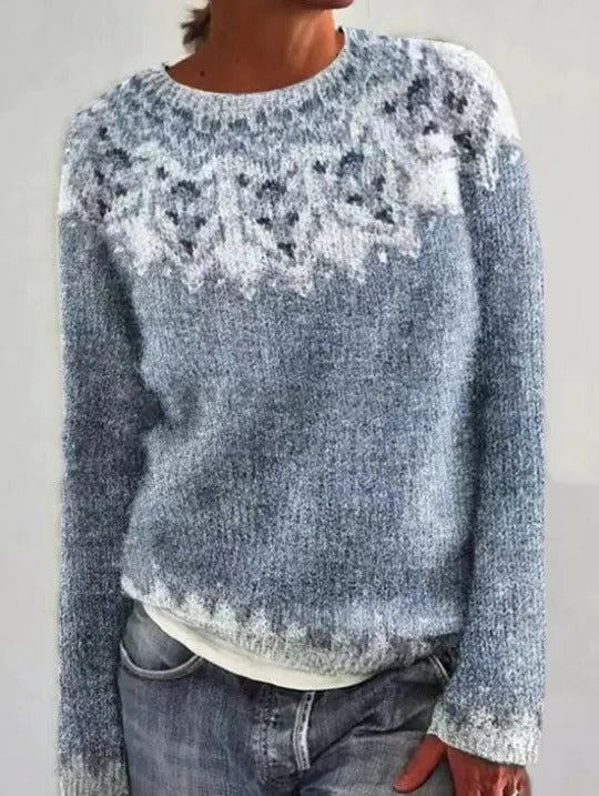 Women's vintage knit winter sweater in classic style with cozy soft fabric and timeless silhouette