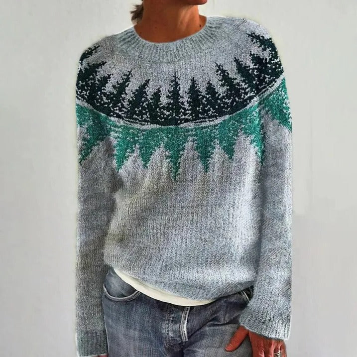 Women's vintage knit sweater in cozy neutral tones, classic relaxed fit with timeless silhouette for everyday wear