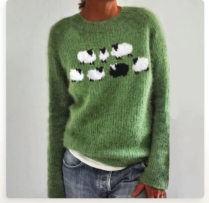 Women's vintage knit sweater in cozy warm tones, classic silhouette with clean lines for everyday style