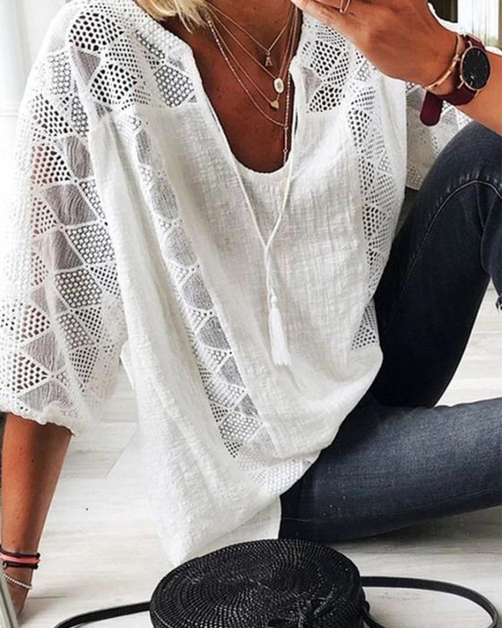 Women's lightweight relaxed-fit blouse with modern slit-neck detail, breathable summer top for warm days