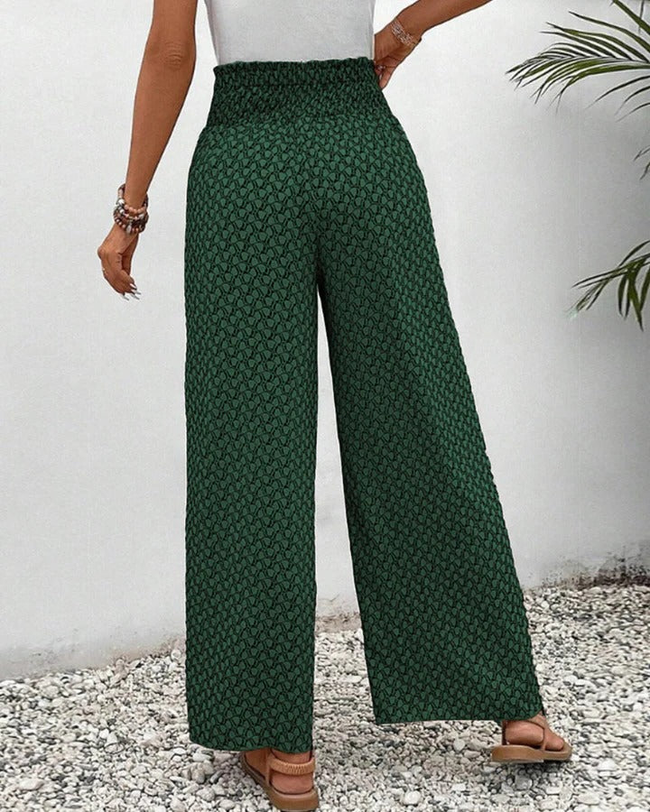 Women's high-waisted summer pants bold geometric print flattering silhouette modern style
