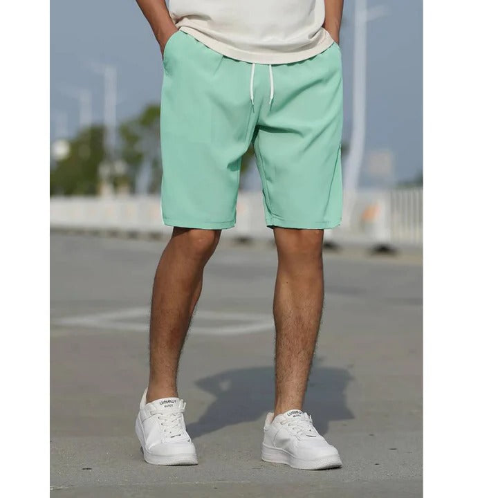 Men's lightweight gray drawstring shorts relaxed comfort fit breathable summer casual wear