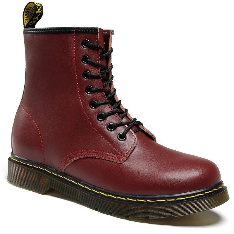 Black leather lace-up combat ankle boots for men, classic silhouette with durable everyday style