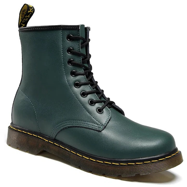 Black leather lace-up men's combat ankle boots with durable upper and timeless everyday silhouette