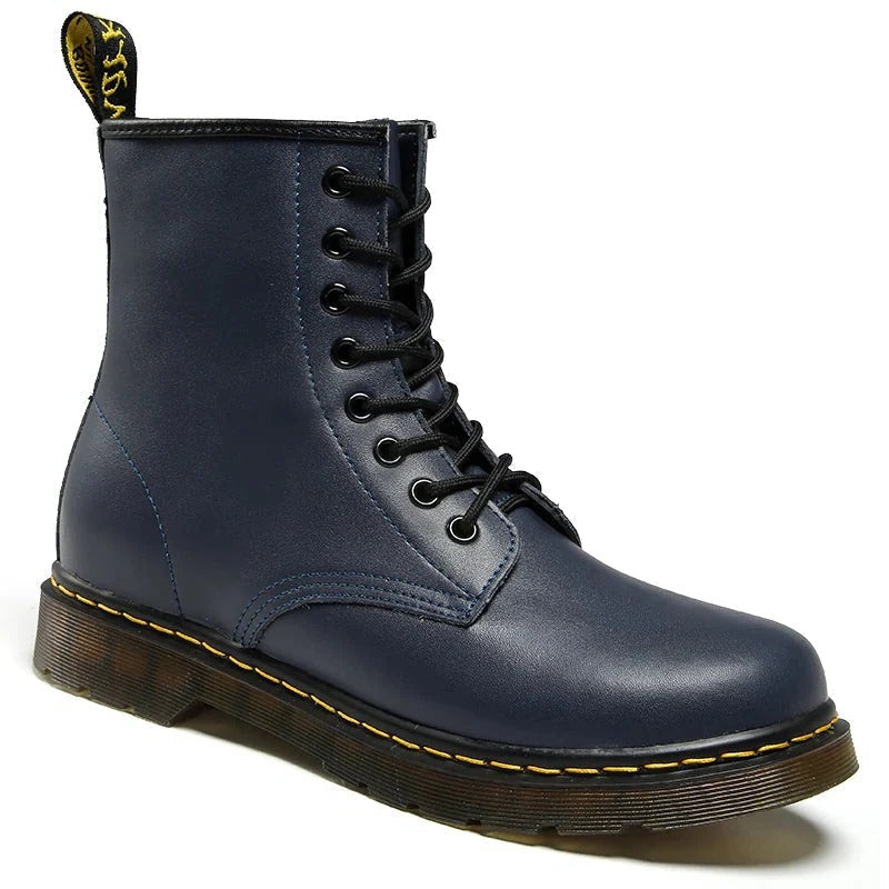 Black leather lace-up men's combat ankle boots with durable upper and classic everyday silhouette