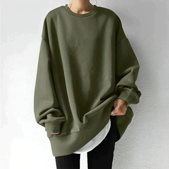 Plus-size women's oversized sweater in cozy knit fabric, relaxed fit with flattering silhouette for layering
