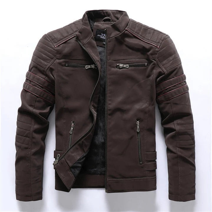Men's lightweight moto jacket tailored fit black structured silhouette urban style zip detail